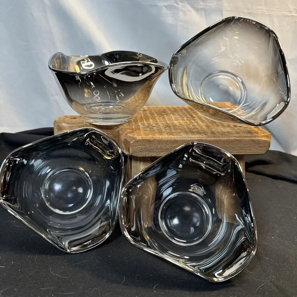 Vintage MCM‎ Silver Fade Glass Bowls (4) Serving Salad Bowl Retro 70's Tableware